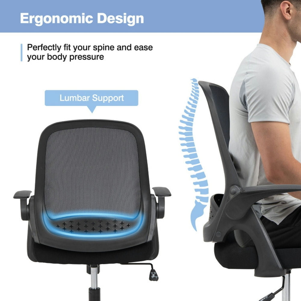 Hommoo Adjustable Mesh Office Chair Rolling Computer Desk Chair with Flip-up Armrest-Black, Home Office Computer Desk Image 3