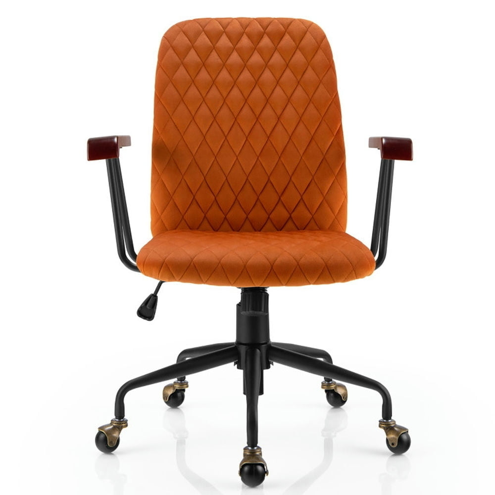 Hommoo Velvet Home Office Chair with Wooden Armrest Orange, Home Office Computer Desk Chair, Small Office Chair for Image 1