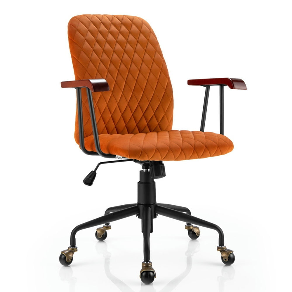 Hommoo Velvet Home Office Chair with Wooden Armrest Orange, Home Office Computer Desk Chair, Small Office Chair for Image 2