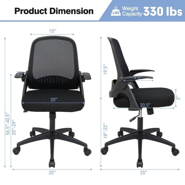 Hommoo Adjustable Mesh Office Chair Rolling Computer Desk Chair with Flip-up Armrest-Black, Home Office Computer Desk Image 6