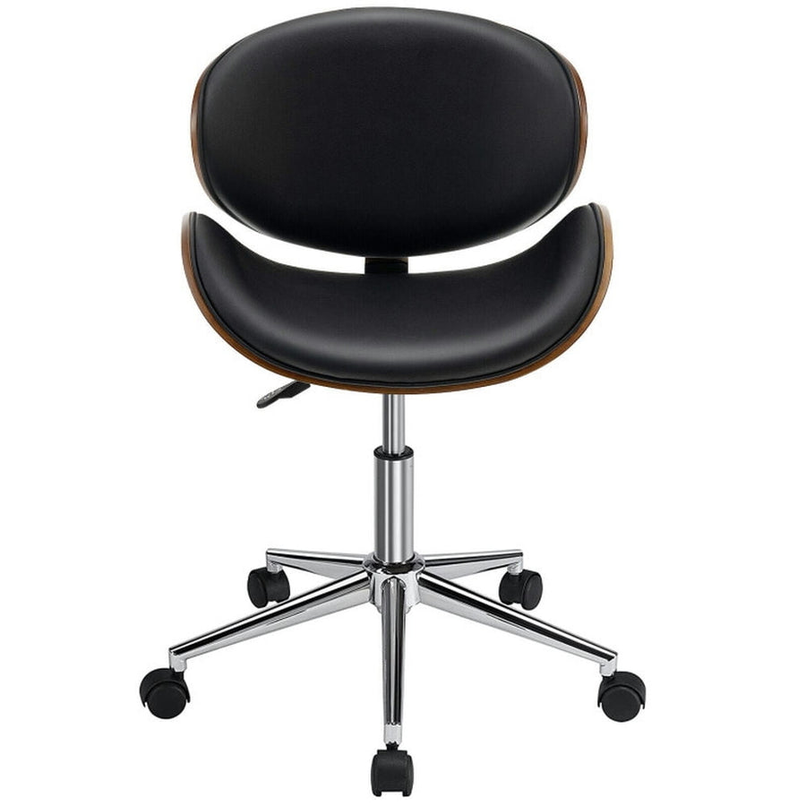 Hommoo Adjustable Leather Office Chair Swivel Bentwood Desk Chair with Curved Seat-Black, Home Office Computer Desk Image 1