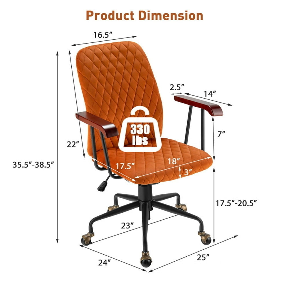 Hommoo Velvet Home Office Chair with Wooden Armrest Orange, Home Office Computer Desk Chair, Small Office Chair for Image 5