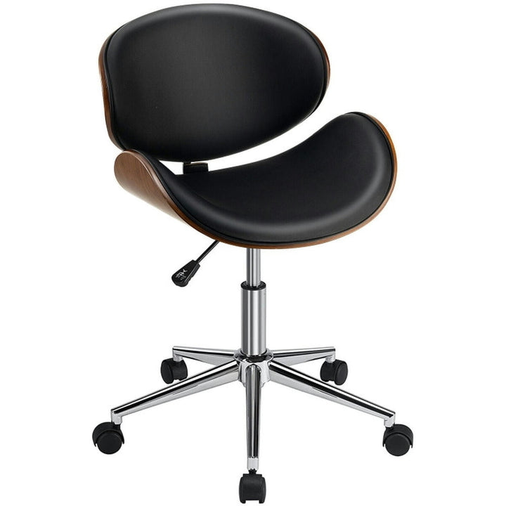 Hommoo Adjustable Leather Office Chair Swivel Bentwood Desk Chair with Curved Seat-Black, Home Office Computer Desk Image 5