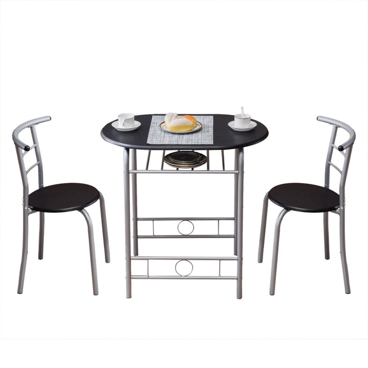 Hommoo 3 Piece Dining Table Set, Metal Frame Dining Breakfast Table with 2 Chairs - Black Image 5