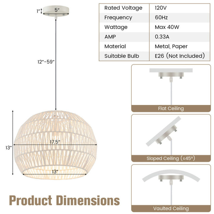 Hommoo Lights Chandelier Pendant Ceiling Lighting,Round Farmhouse Rattan Pendant Lights with Adjustable Hanging Image 3