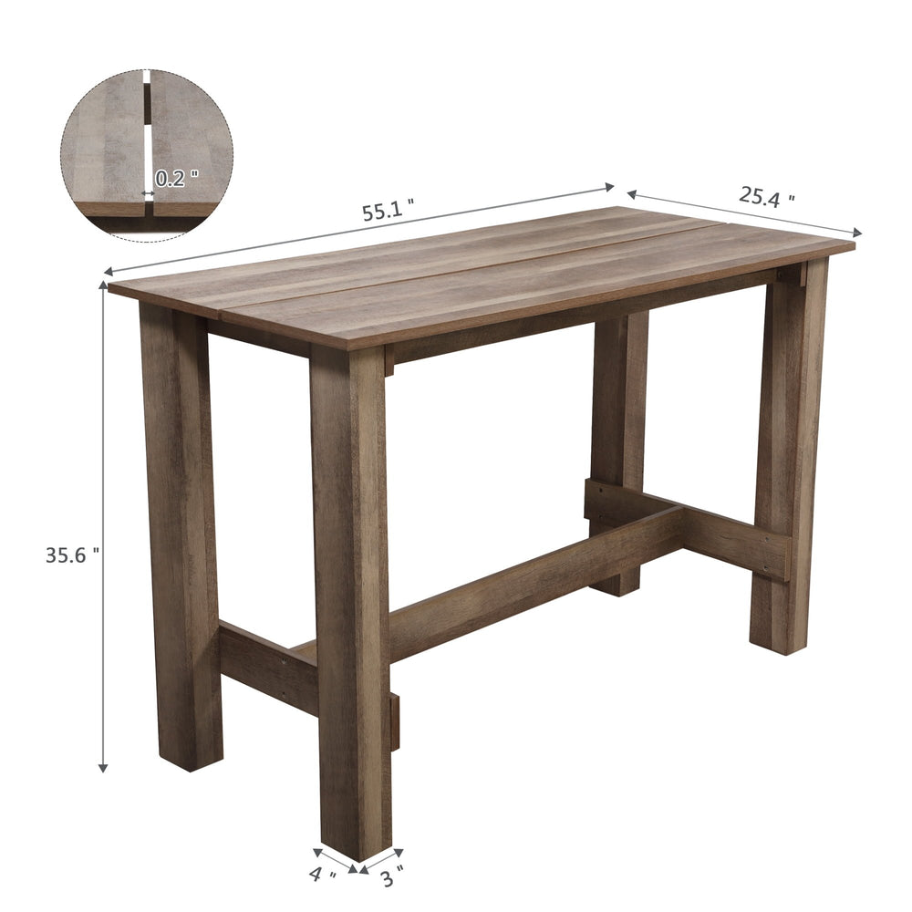 Hommoo Rustic Wooden Rectangle Dining Table - 55" x 25" x 35" Image 2