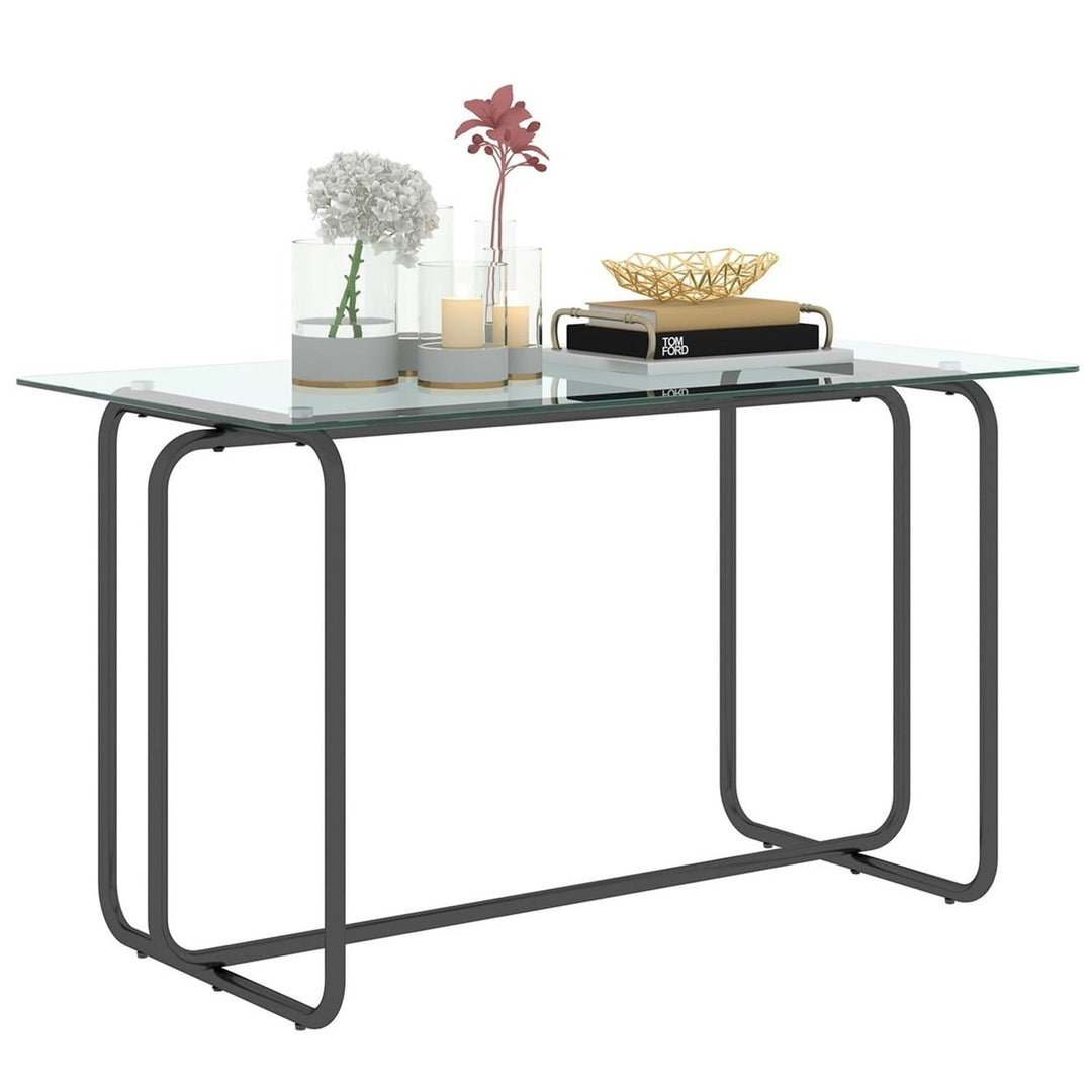 Hommoo Modern Kitchen Breakfast Dining Table with Clear Tempered Glass Top and Black Metal Frame Image 1