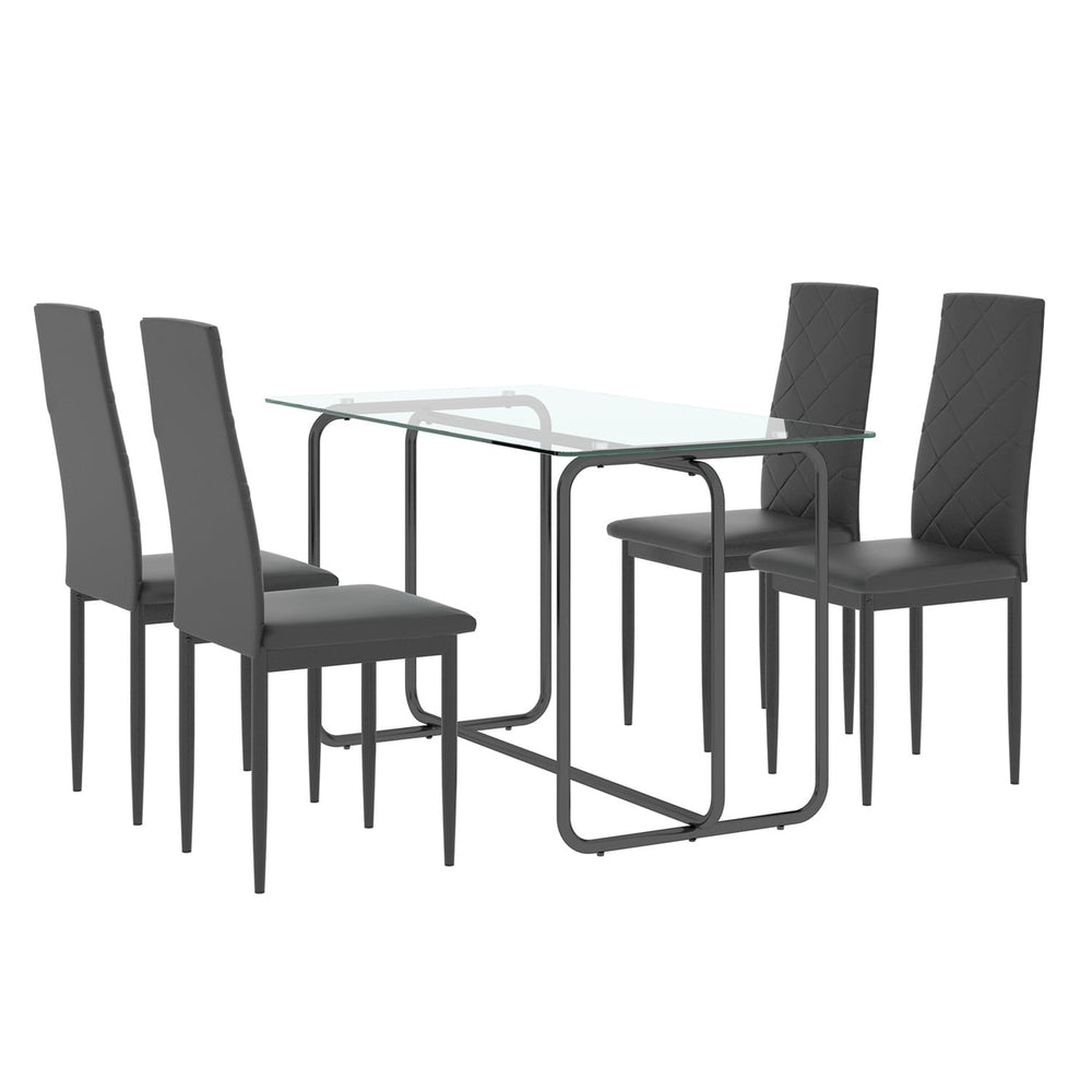 Hommoo Modern Kitchen Breakfast Dining Table with Clear Tempered Glass Top and Black Metal Frame Image 2