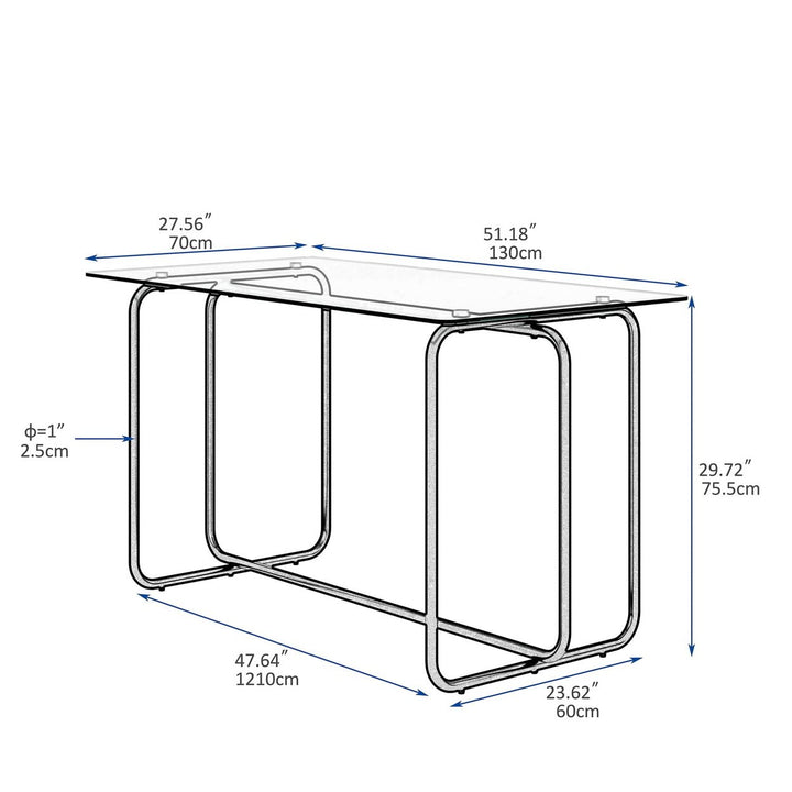 Hommoo Modern Kitchen Breakfast Dining Table with Clear Tempered Glass Top and Black Metal Frame Image 3