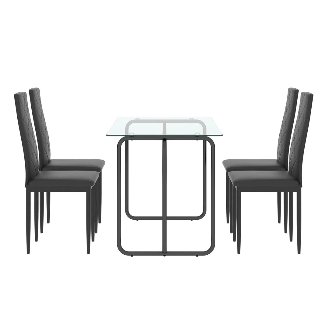 Hommoo Modern Kitchen Breakfast Dining Table with Clear Tempered Glass Top and Black Metal Frame Image 4