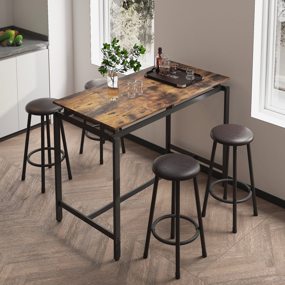 Hommoo Industrial Bar Table and Chairs Set, 5 Pieces Dining Table Set for Home Kitchen, Brown Image 1