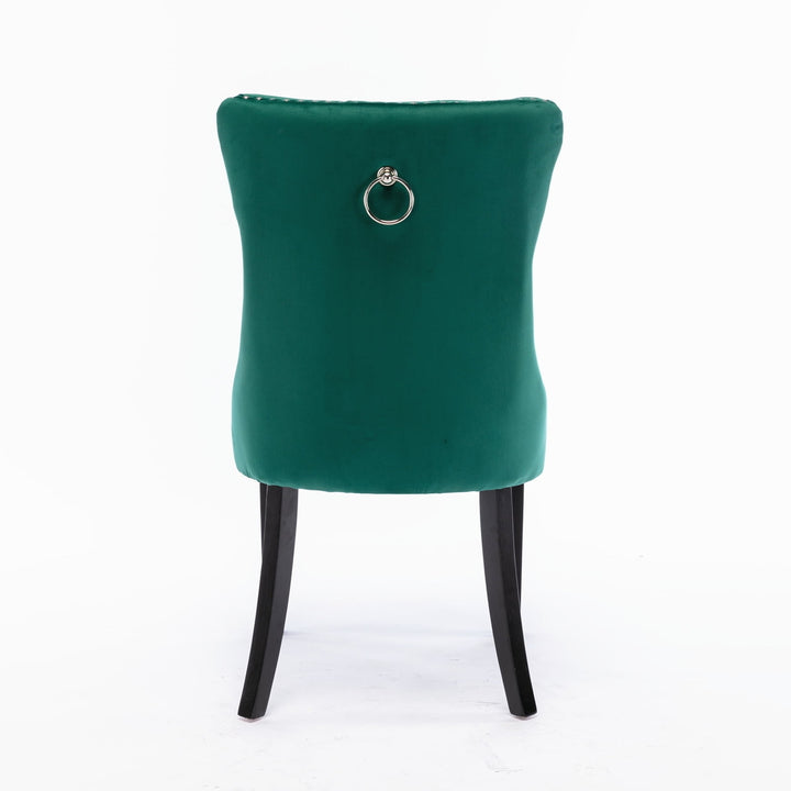 Hommoo Upholstered Tufted Dining Chairs Set of 2 with Nail Head Decor, Green Velvet Fabric Image 3