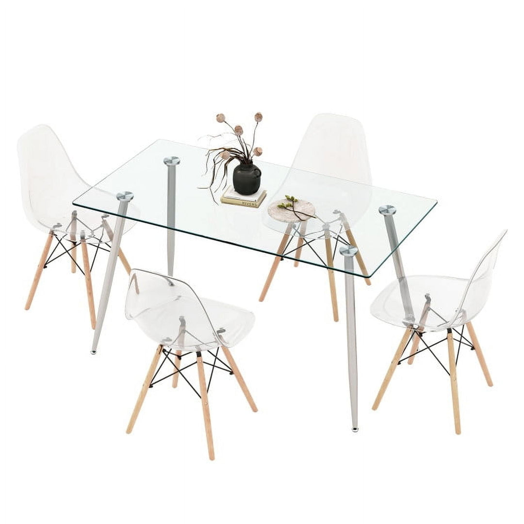 Hommoo Dining Room Table Set,Dining Table Set,5 Pieces Rectangle Dining Table Set with 51 Inch Glass Tabletop-Gray Image 1