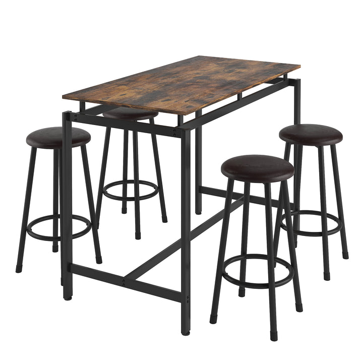 Hommoo Industrial Bar Table and Chairs Set, 5 Pieces Dining Table Set for Home Kitchen, Brown Image 5