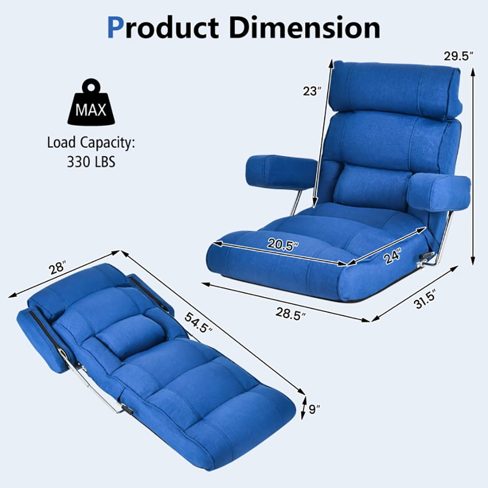 Hommoo Adjustable Folding Sofa Chair with 6 Position Stepless Back-Blue, Folding Floor Gaming Chair for Living Room Image 2