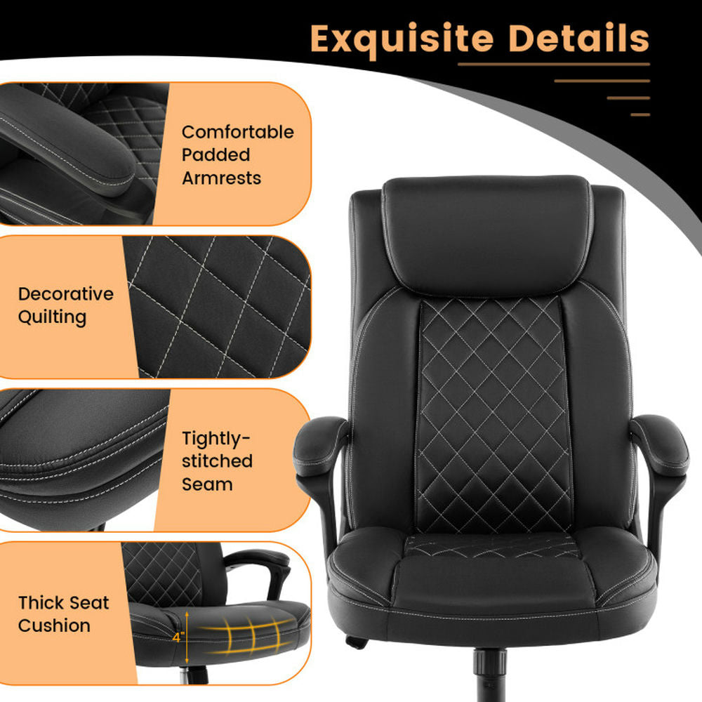 Hommoo High Back Ergonomic Executive Chair with Thick Headrest Cushion-Black, Home Office Computer Desk Chair Image 2