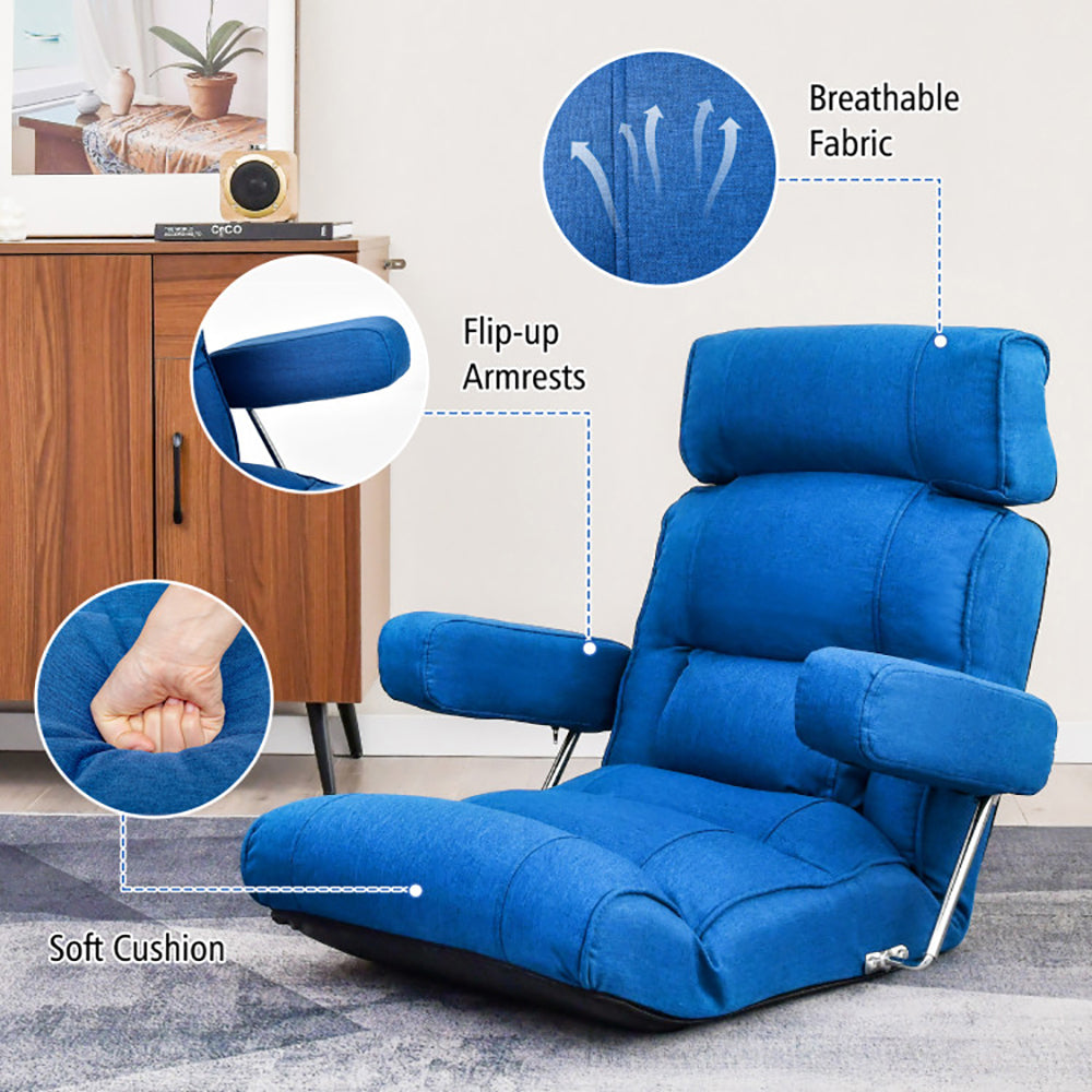 Hommoo Adjustable Folding Sofa Chair with 6 Position Stepless Back-Blue, Folding Floor Gaming Chair for Living Room Image 4