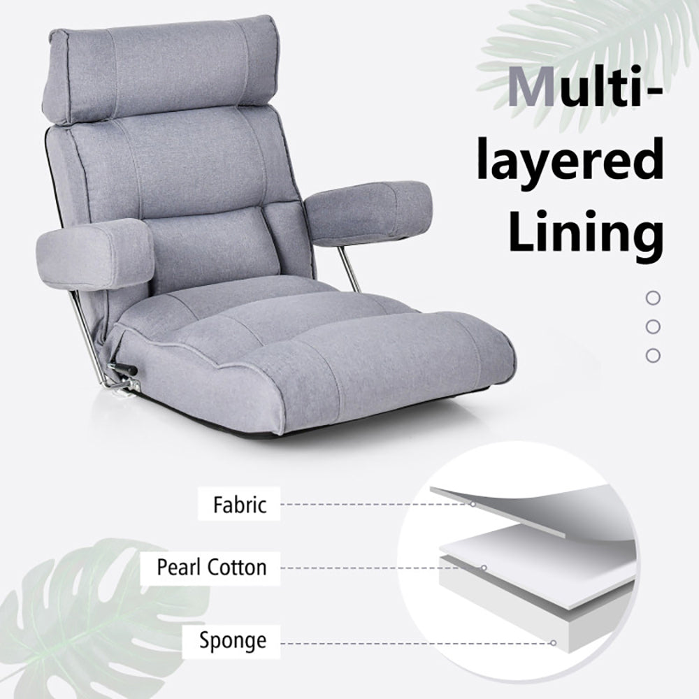 Hommoo Adjustable Folding Sofa Chair with 6 Position Stepless Back-Gray, Folding Floor Gaming Chair for Living Room Image 2