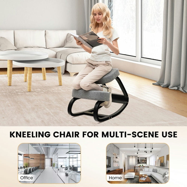 Hommoo Rocking Ergonomic Kneeling Chair with Padded Cushion for Home Office-Gray, Home Office Computer Desk Chair Image 4