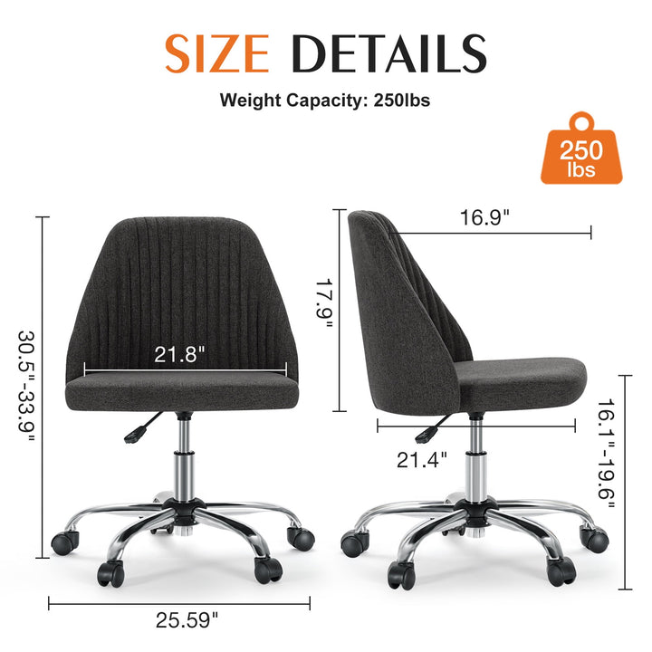 Hommoo Office Desk Chair - Modern, Adjustable, Swivel Fabric Design with Wheels, Black Image 3