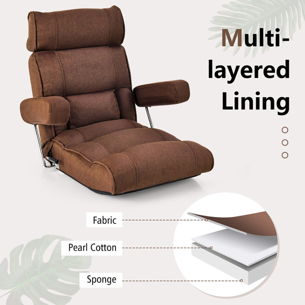 Hommoo Adjustable Folding Sofa Chair with 6 Position Stepless Back-Brown, Folding Floor Gaming Chair for Living Room Image 2