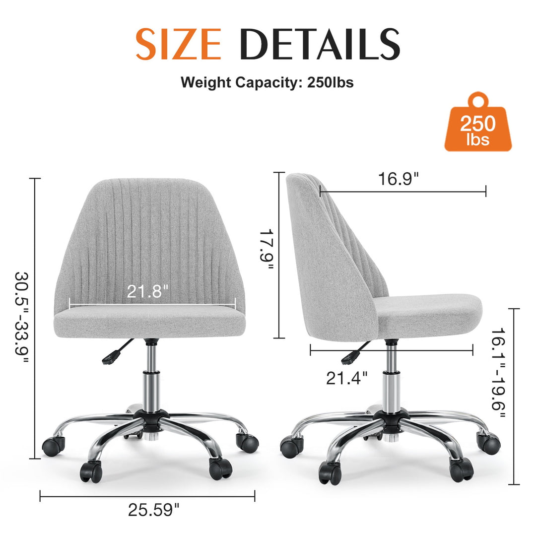 Hommoo Office Desk Chair - Modern, Adjustable, Swivel Fabric Design with Wheels, Gray Image 2