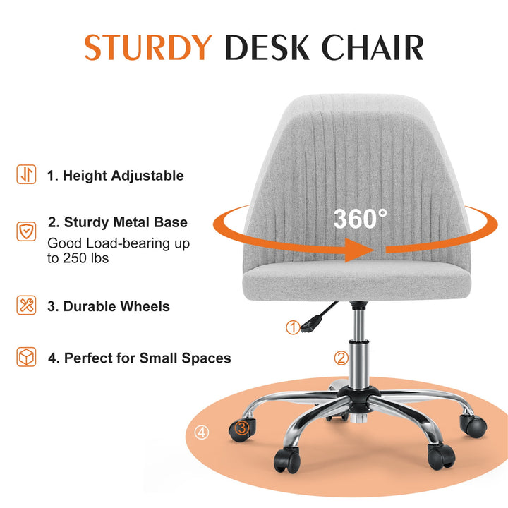 Hommoo Office Desk Chair - Modern, Adjustable, Swivel Fabric Design with Wheels, Gray Image 4