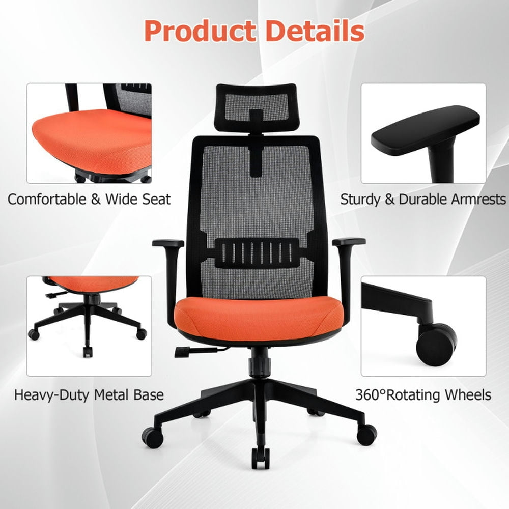 Hommoo Ergonomic Office Chair with Lumbar Support and Adjustable Headrest-Black, Home Office Computer Desk Chair Image 5