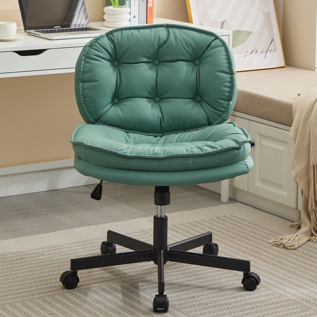 Hommoo Armless-Office Desk Chair with Wheels: PU Leather Cross Legged Wide Chair,Comfortable Adjustable Swivel Computer Image 1