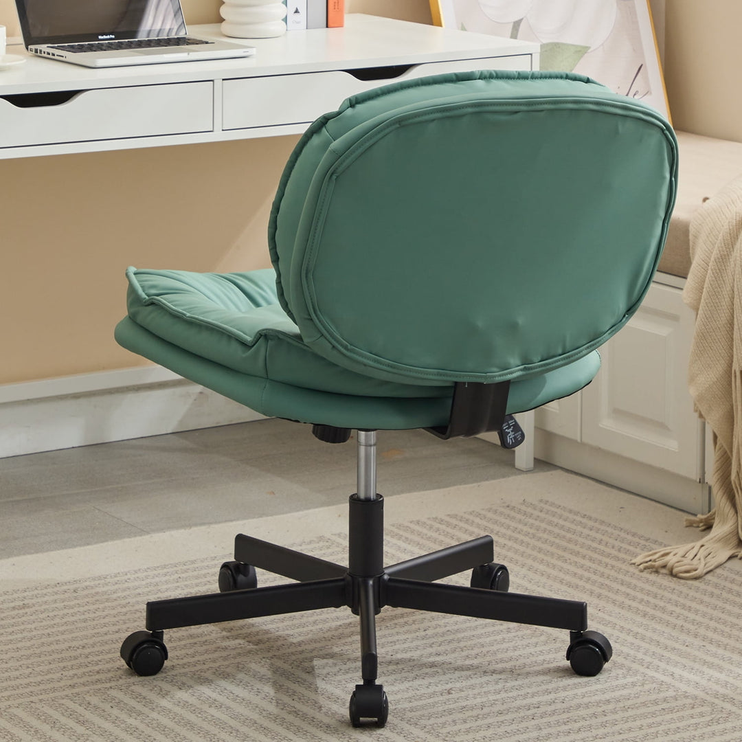 Hommoo Armless-Office Desk Chair with Wheels: PU Leather Cross Legged Wide Chair,Comfortable Adjustable Swivel Computer Image 3