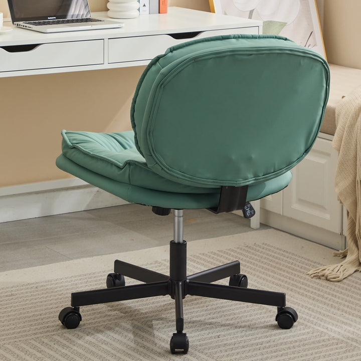 Hommoo Armless-Office Desk Chair with Wheels: PU Leather Cross Legged Wide Chair,Comfortable Adjustable Swivel Computer Image 3