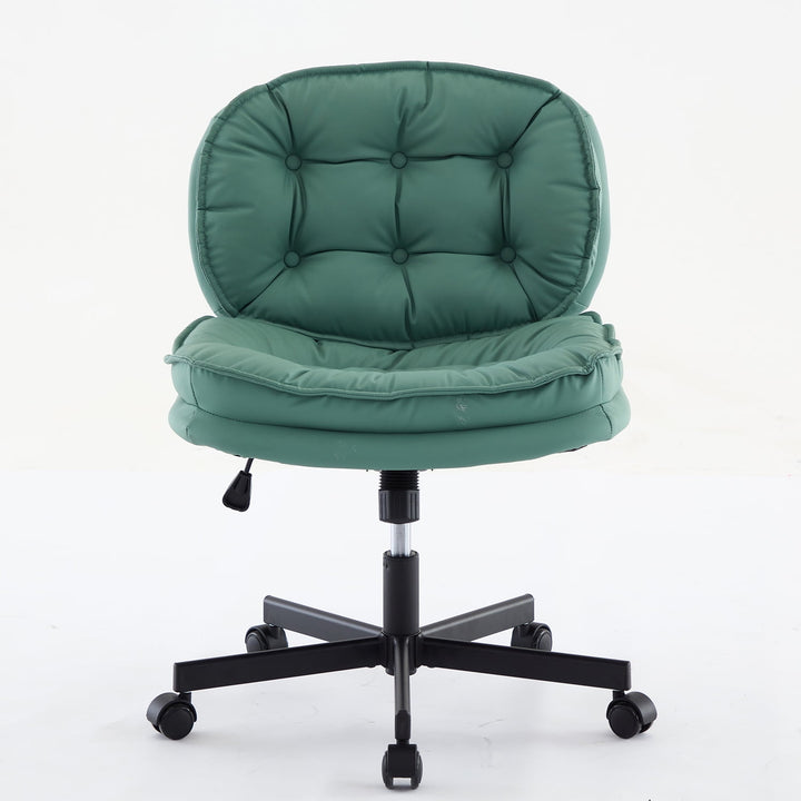 Hommoo Armless-Office Desk Chair with Wheels: PU Leather Cross Legged Wide Chair,Comfortable Adjustable Swivel Computer Image 4