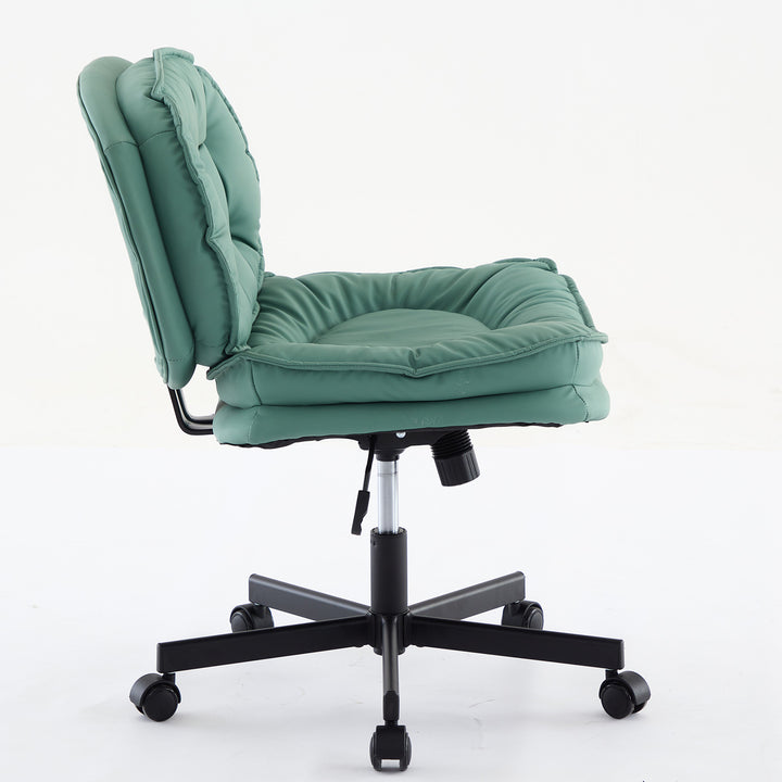 Hommoo Armless-Office Desk Chair with Wheels: PU Leather Cross Legged Wide Chair,Comfortable Adjustable Swivel Computer Image 5