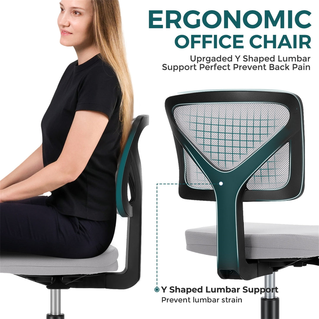 Hommoo Office Computer Desk Chair, Ergonomic Low Back Mesh Rolling Work Swivel Chair with Wheels, Armless, Gray Image 7