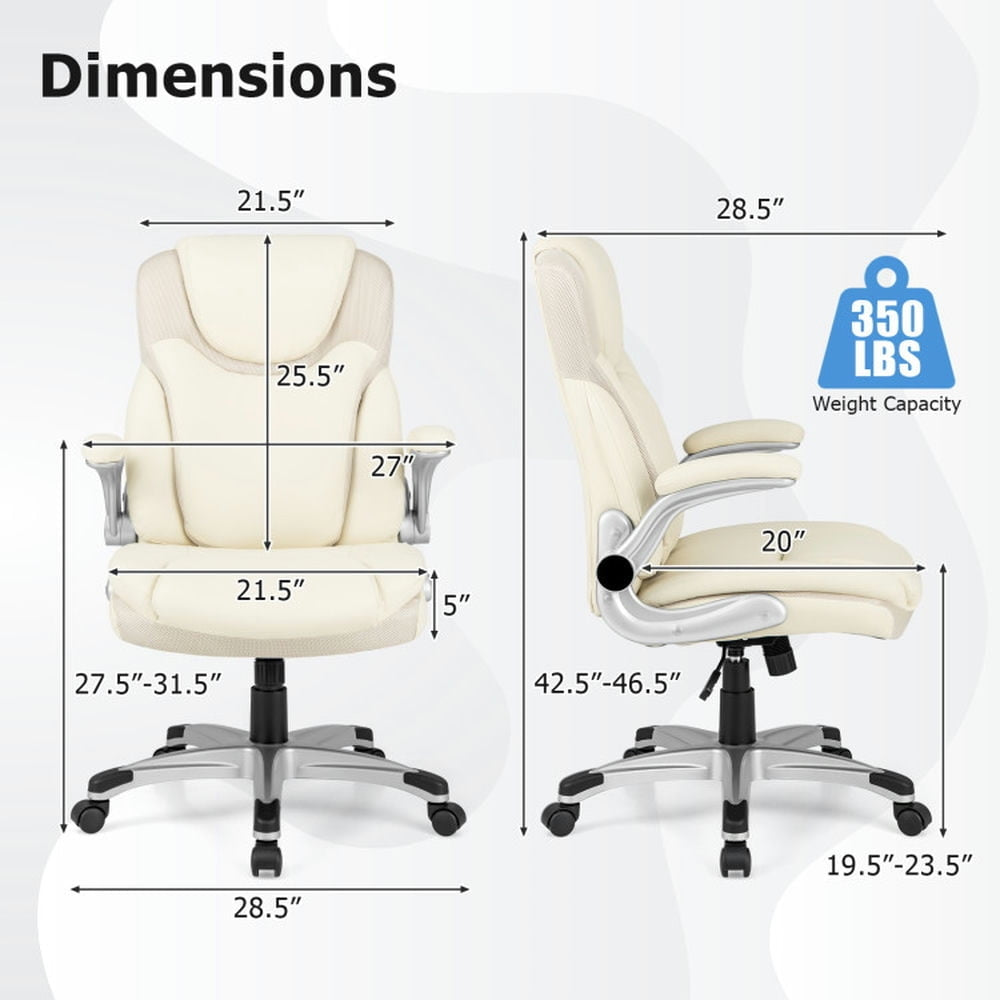 Hommoo Ergonomic Office PU Leather Executive Chair with Flip-up Armrests and Rocking Function-White, Home Office Image 3