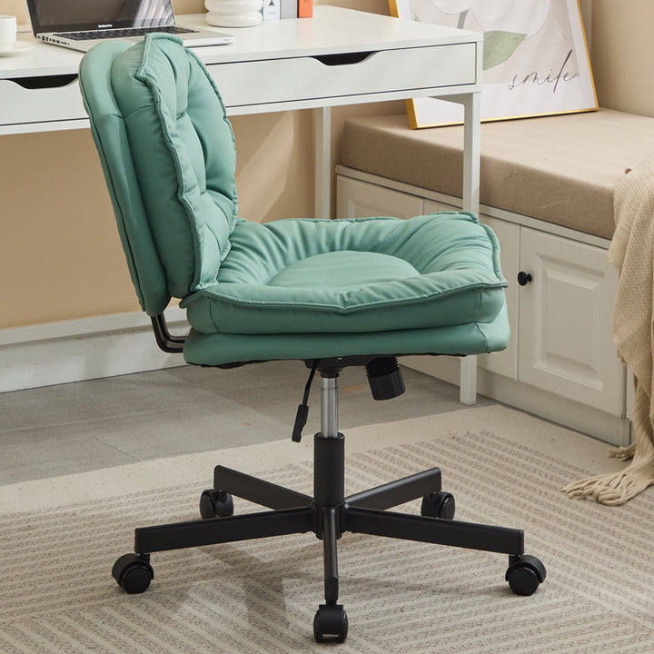 Hommoo Armless-Office Desk Chair with Wheels: PU Leather Cross Legged Wide Chair,Comfortable Adjustable Swivel Computer Image 6