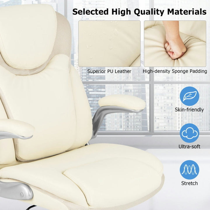 Hommoo Ergonomic Office PU Leather Executive Chair with Flip-up Armrests and Rocking Function-White, Home Office Image 6