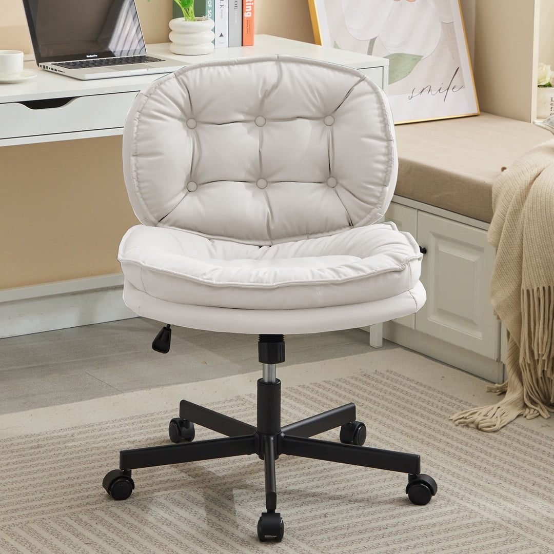 Hommoo Armless-Office Desk Chair with Wheels: PU Leather Cross Legged Wide Chair,Comfortable Adjustable Swivel Computer Image 1