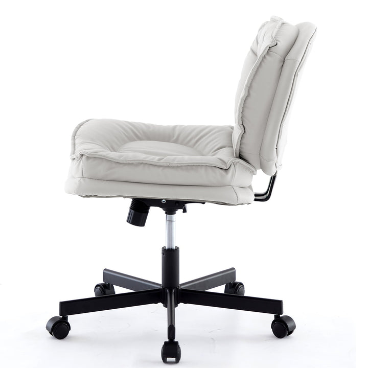 Hommoo Armless-Office Desk Chair with Wheels: PU Leather Cross Legged Wide Chair,Comfortable Adjustable Swivel Computer Image 5