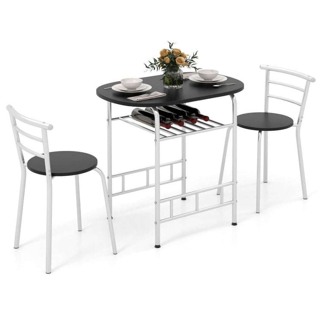 Hommoo Dining Room Table Set,Dining Table Set,3 pcs Home Kitchen Bistro Pub Dining Table 2 Chairs Set- Silver Image 1