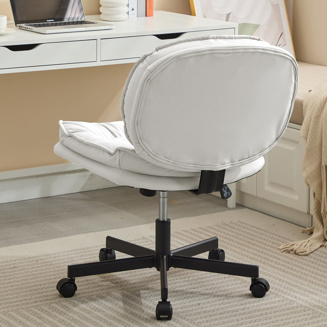 Hommoo Armless-Office Desk Chair with Wheels: PU Leather Cross Legged Wide Chair,Comfortable Adjustable Swivel Computer Image 6