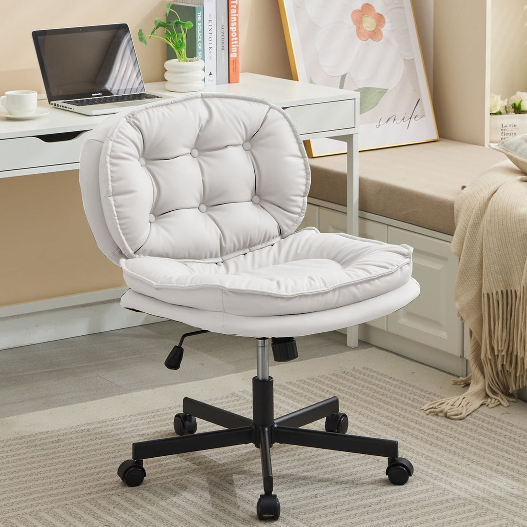 Hommoo Armless-Office Desk Chair with Wheels: PU Leather Cross Legged Wide Chair,Comfortable Adjustable Swivel Computer Image 7