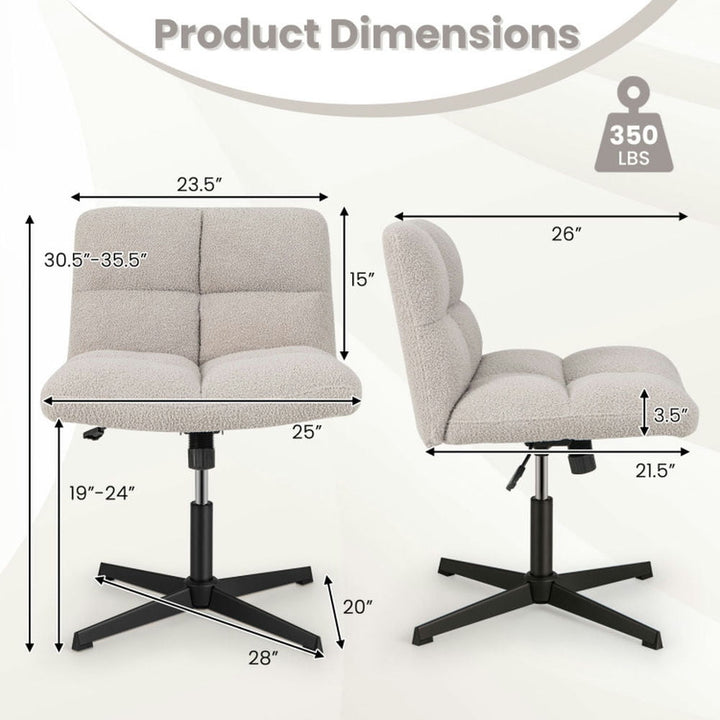 Hommoo Office Armless Chair Cross Legged with Imitation Lamb Fleece and Adjustable Height-Gray, Home Office Computer Image 2