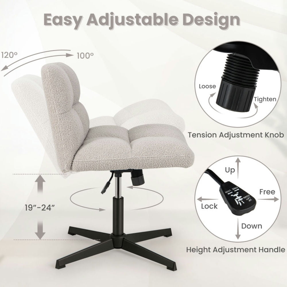 Hommoo Office Armless Chair Cross Legged with Imitation Lamb Fleece and Adjustable Height-Gray, Home Office Computer Image 3