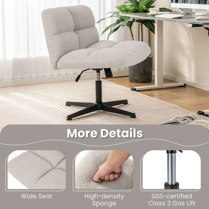 Hommoo Office Armless Chair Cross Legged with Imitation Lamb Fleece and Adjustable Height-Gray, Home Office Computer Image 5