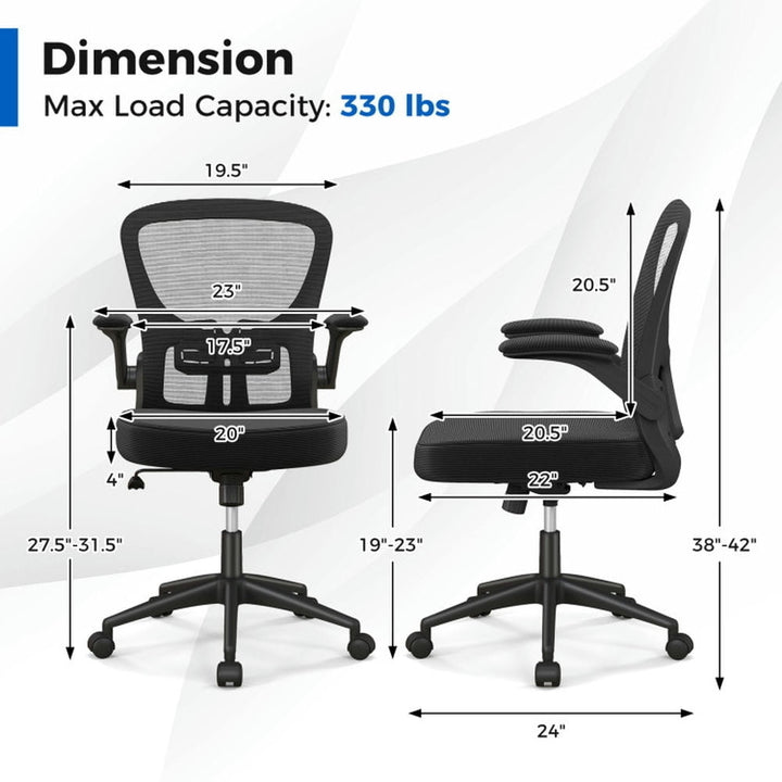 Hommoo Adjustable Swivel Mesh Task Office Chair with Flip-Up Armrests-Black, Home Office Computer Desk Chair Image 2