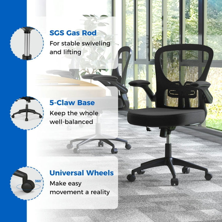 Hommoo Adjustable Swivel Mesh Task Office Chair with Flip-Up Armrests-Black, Home Office Computer Desk Chair Image 3