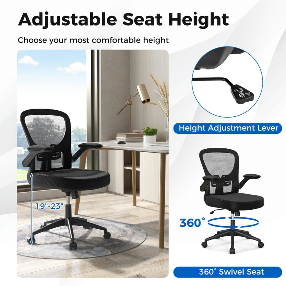 Hommoo Adjustable Swivel Mesh Task Office Chair with Flip-Up Armrests-Black, Home Office Computer Desk Chair Image 4