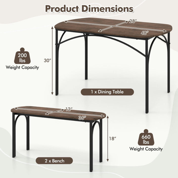 Hommoo Dining Table Set,Dinner Table Set,3-Piece Dining Table Set for 4 with Metal Frame-Brown Image 2