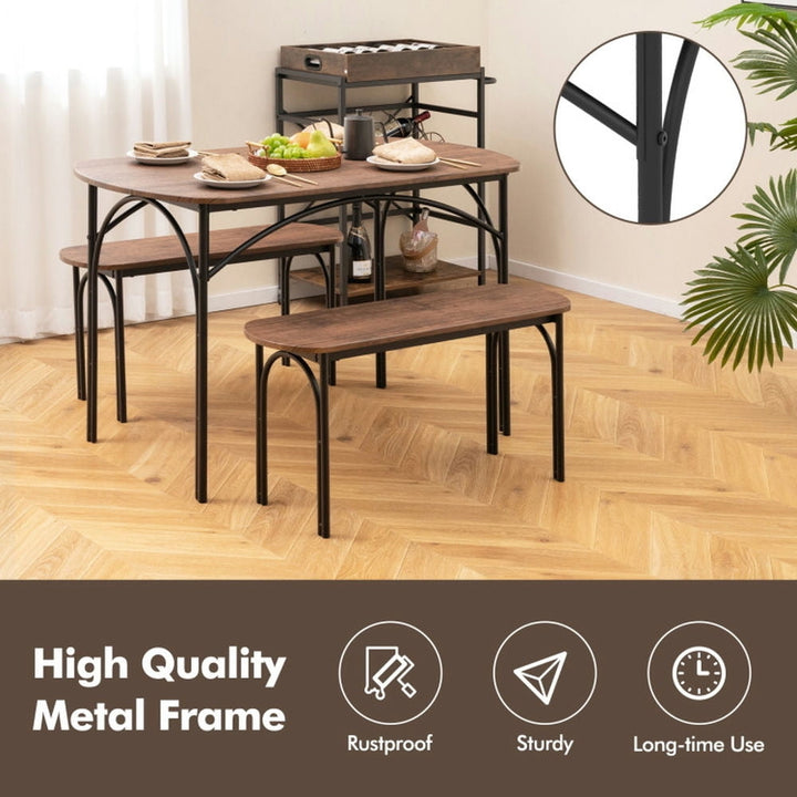 Hommoo Dining Table Set,Dinner Table Set,3-Piece Dining Table Set for 4 with Metal Frame-Brown Image 3